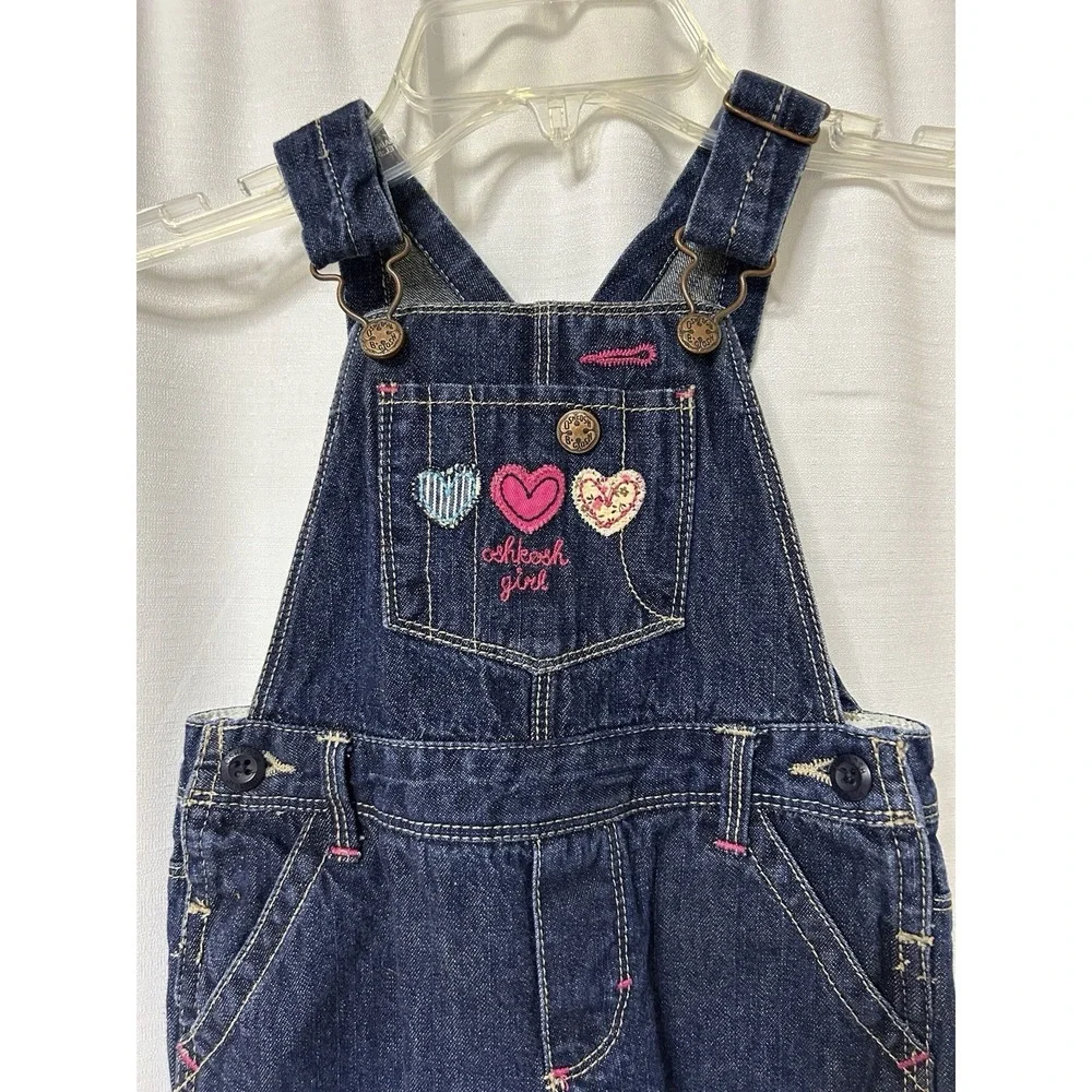 OshKosh B'gosh Overalls Girls Hearts 24 Months Blue Jean Denim Vestbak